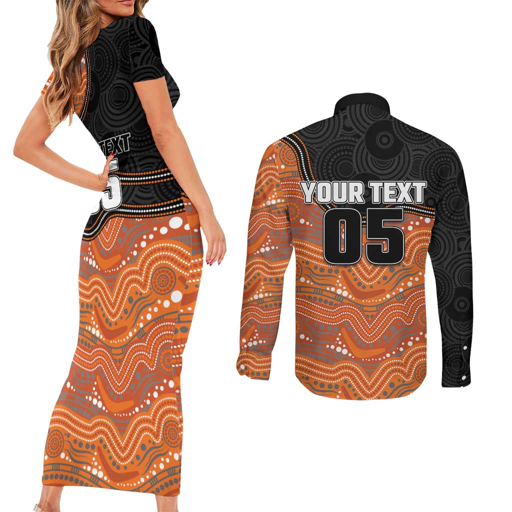 Custom Tigers Couples Matching Short Sleeve Bodycon Dress and Long Sleeve Button Shirt Warrior Mascot With Aboriginal Indigenous