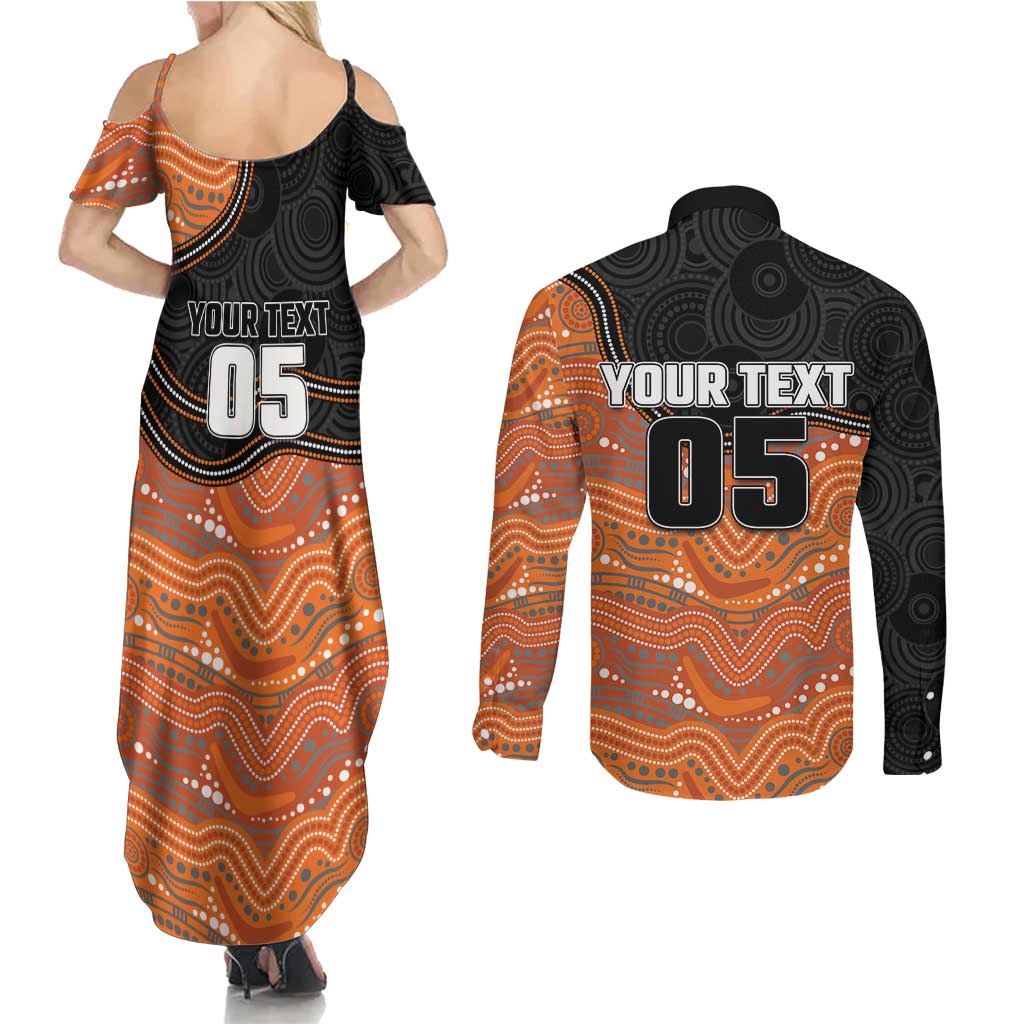 Custom Tigers Couples Matching Summer Maxi Dress and Long Sleeve Button Shirt Warrior Mascot With Aboriginal Indigenous
