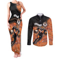 Custom Tigers Couples Matching Tank Maxi Dress and Long Sleeve Button Shirt Warrior Mascot With Aboriginal Indigenous