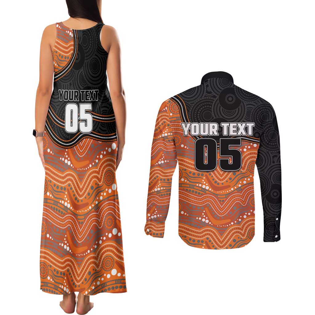 Custom Tigers Couples Matching Tank Maxi Dress and Long Sleeve Button Shirt Warrior Mascot With Aboriginal Indigenous