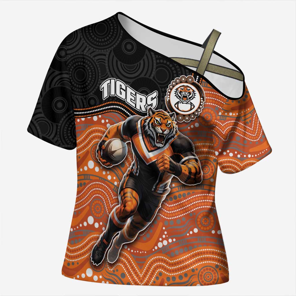 Custom Tigers Cross Shoulder Shirt Warrior Mascot With Aboriginal Indigenous