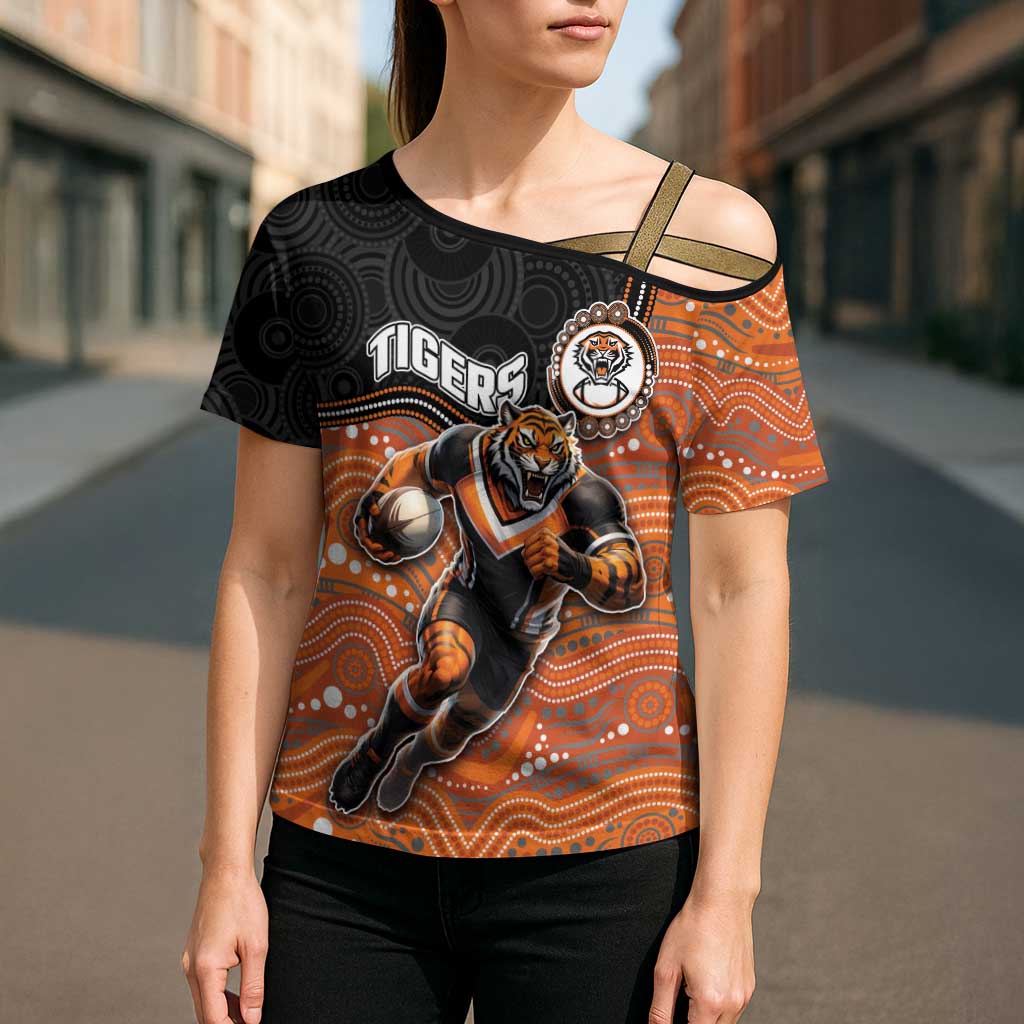 Custom Tigers Cross Shoulder Shirt Warrior Mascot With Aboriginal Indigenous
