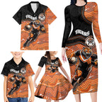 Custom Tigers Family Matching Long Sleeve Bodycon Dress and Hawaiian Shirt Warrior Mascot With Aboriginal Indigenous