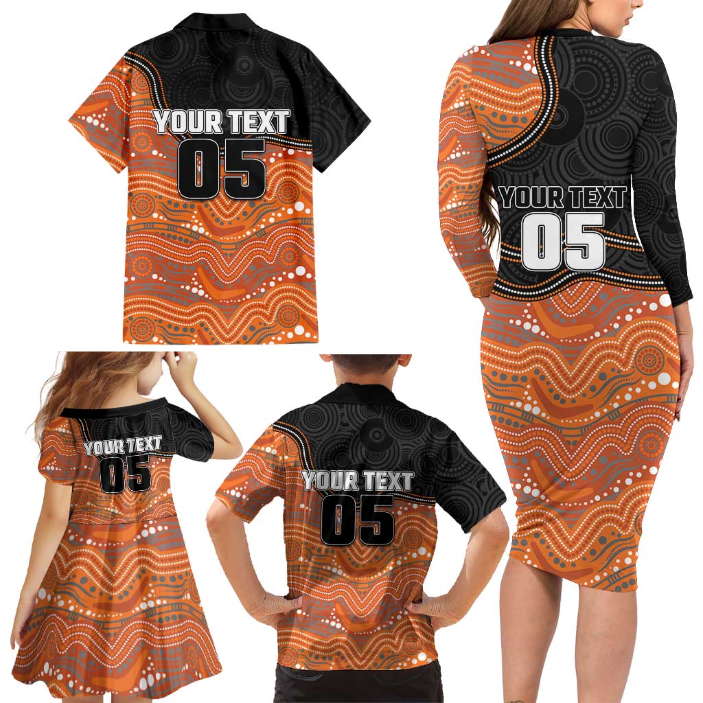 Custom Tigers Family Matching Long Sleeve Bodycon Dress and Hawaiian Shirt Warrior Mascot With Aboriginal Indigenous