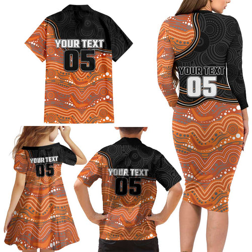 Custom Tigers Family Matching Long Sleeve Bodycon Dress and Hawaiian Shirt Warrior Mascot With Aboriginal Indigenous