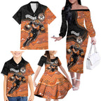 Custom Tigers Family Matching Off The Shoulder Long Sleeve Dress and Hawaiian Shirt Warrior Mascot With Aboriginal Indigenous