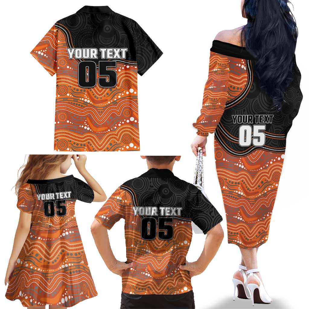 Custom Tigers Family Matching Off The Shoulder Long Sleeve Dress and Hawaiian Shirt Warrior Mascot With Aboriginal Indigenous
