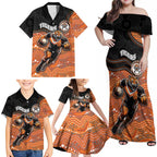 Custom Tigers Family Matching Off Shoulder Maxi Dress and Hawaiian Shirt Warrior Mascot With Aboriginal Indigenous