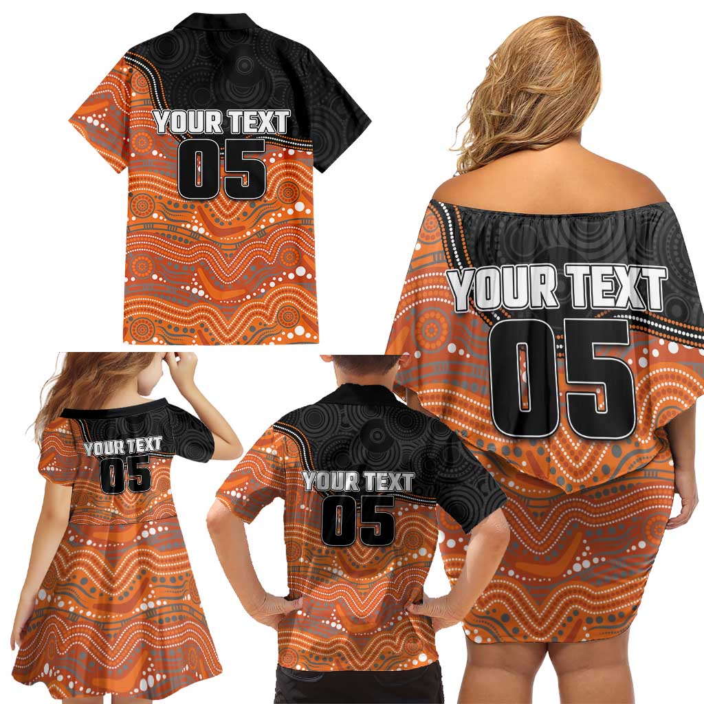 Custom Tigers Family Matching Off Shoulder Short Dress and Hawaiian Shirt Warrior Mascot With Aboriginal Indigenous