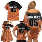 Custom Tigers Family Matching Off Shoulder Short Dress and Hawaiian Shirt Warrior Mascot With Aboriginal Indigenous