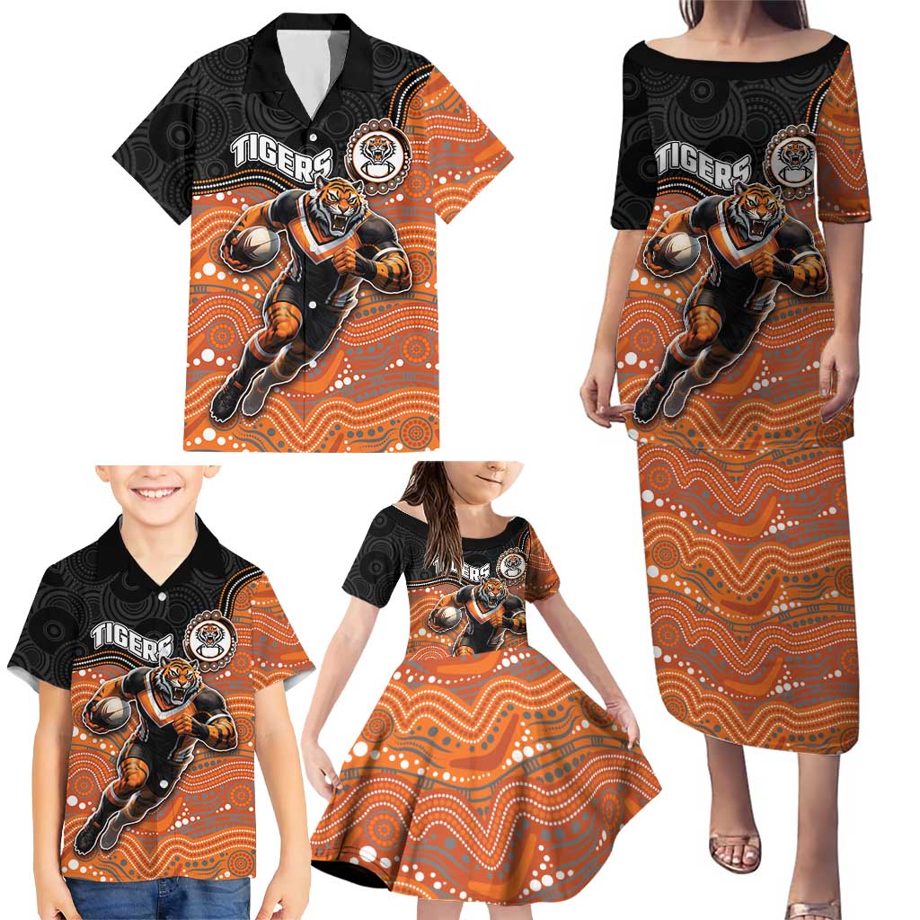 Custom Tigers Family Matching Puletasi and Hawaiian Shirt Warrior Mascot With Aboriginal Indigenous