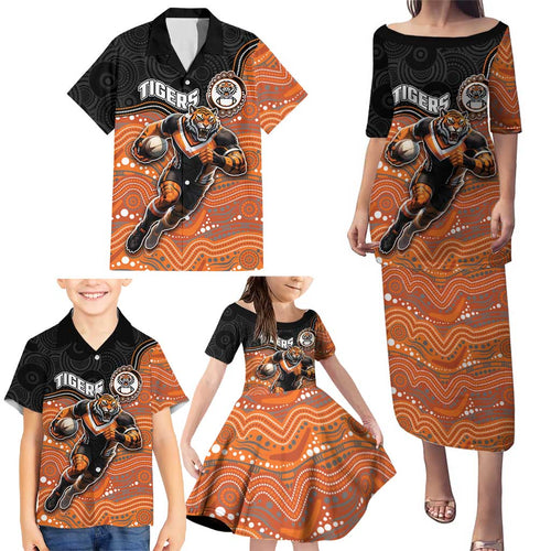 Custom Tigers Family Matching Puletasi and Hawaiian Shirt Warrior Mascot With Aboriginal Indigenous