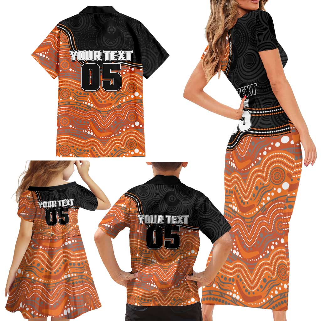 Custom Tigers Family Matching Short Sleeve Bodycon Dress and Hawaiian Shirt Warrior Mascot With Aboriginal Indigenous