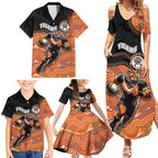 Custom Tigers Family Matching Summer Maxi Dress and Hawaiian Shirt Warrior Mascot With Aboriginal Indigenous