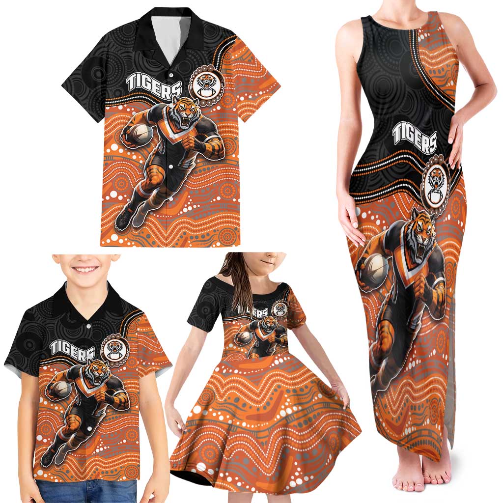 Custom Tigers Family Matching Tank Maxi Dress and Hawaiian Shirt Warrior Mascot With Aboriginal Indigenous