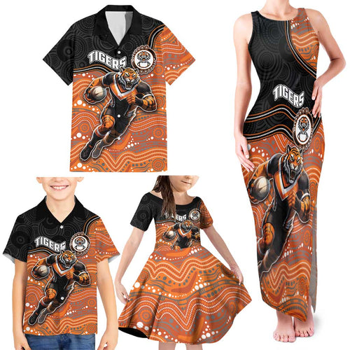 Custom Tigers Family Matching Tank Maxi Dress and Hawaiian Shirt Warrior Mascot With Aboriginal Indigenous