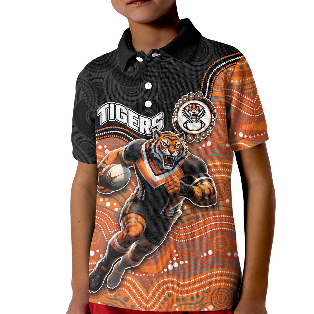 Custom Tigers Kid Polo Shirt Warrior Mascot With Aboriginal Indigenous