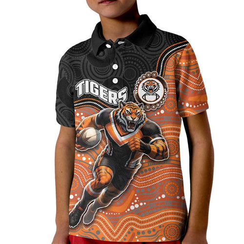 Custom Tigers Kid Polo Shirt Warrior Mascot With Aboriginal Indigenous