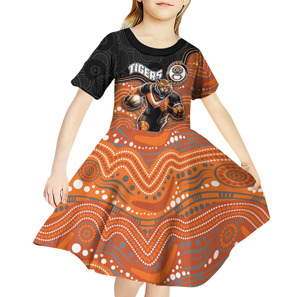 Custom Tigers Kid Short Sleeve Dress Warrior Mascot With Aboriginal Indigenous