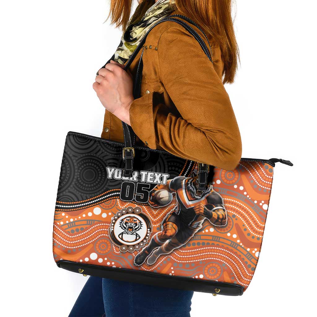 Custom Tigers Leather Tote Bag Warrior Mascot With Aboriginal Indigenous