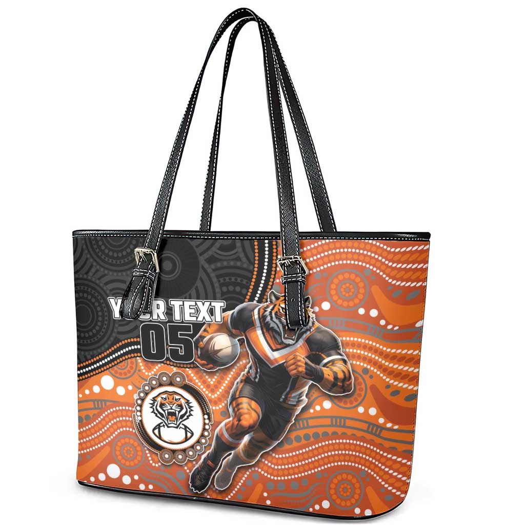 Custom Tigers Leather Tote Bag Warrior Mascot With Aboriginal Indigenous