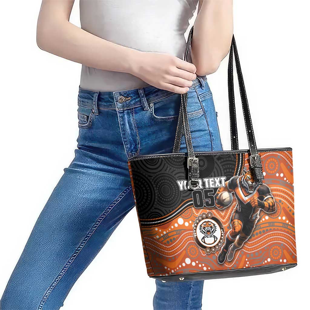 Custom Tigers Leather Tote Bag Warrior Mascot With Aboriginal Indigenous