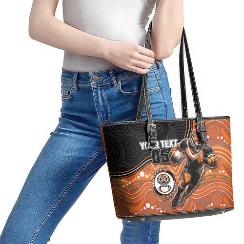 Custom Tigers Leather Tote Bag Warrior Mascot With Aboriginal Indigenous