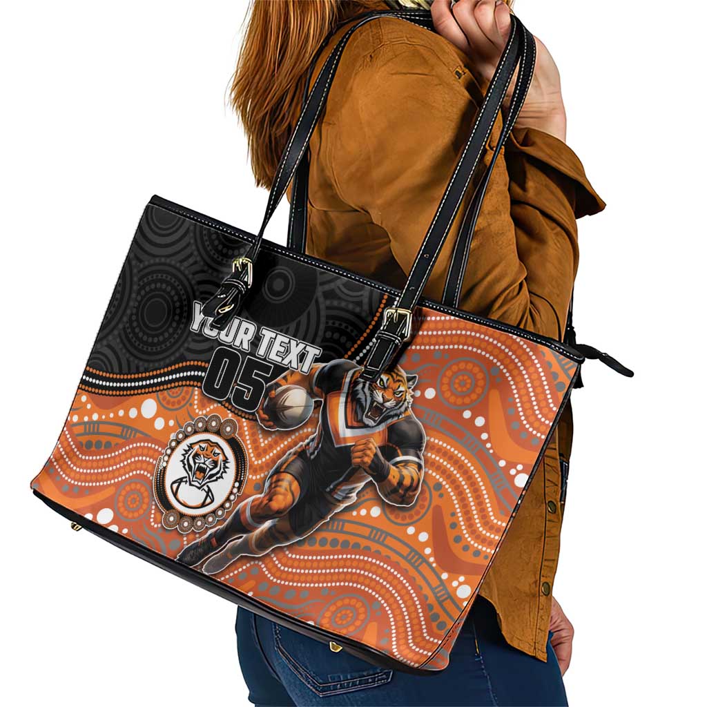 Custom Tigers Leather Tote Bag Warrior Mascot With Aboriginal Indigenous