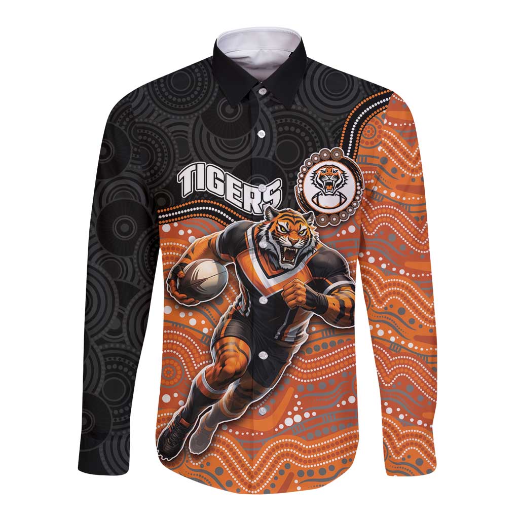 Custom Tigers Long Sleeve Button Shirt Warrior Mascot With Aboriginal Indigenous