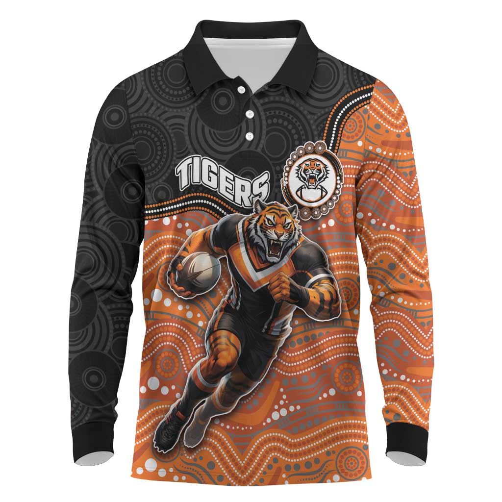 Custom Tigers Long Sleeve Polo Shirt Warrior Mascot With Aboriginal Indigenous