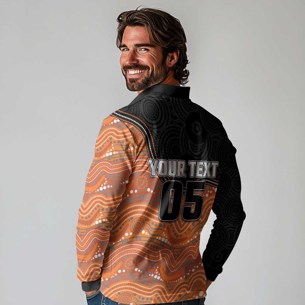 Custom Tigers Long Sleeve Polo Shirt Warrior Mascot With Aboriginal Indigenous