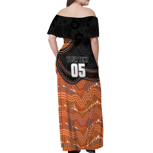 Custom Tigers Off Shoulder Maxi Dress Warrior Mascot With Aboriginal Indigenous