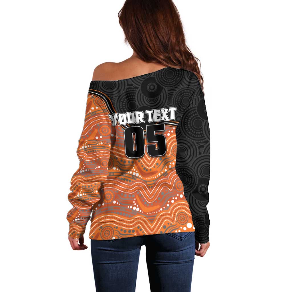 Custom Tigers Off Shoulder Sweater Warrior Mascot With Aboriginal Indigenous