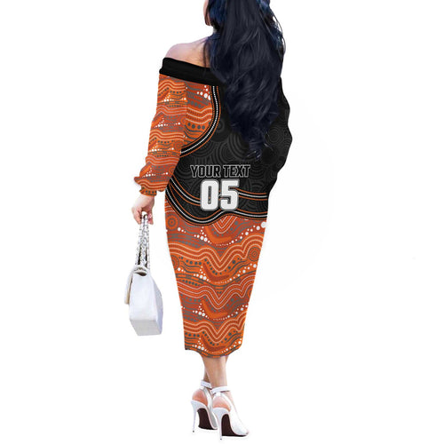 Custom Tigers Off The Shoulder Long Sleeve Dress Warrior Mascot With Aboriginal Indigenous