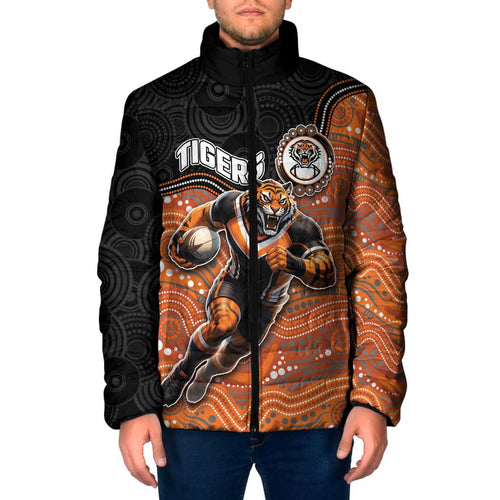 Custom Tigers Padded Jacket Warrior Mascot With Aboriginal Indigenous