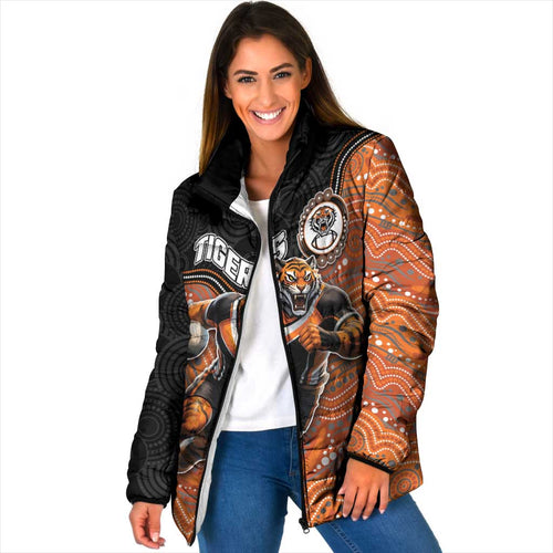 Custom Tigers Padded Jacket Warrior Mascot With Aboriginal Indigenous