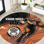 Custom Tigers Round Carpet Warrior Mascot With Aboriginal Indigenous