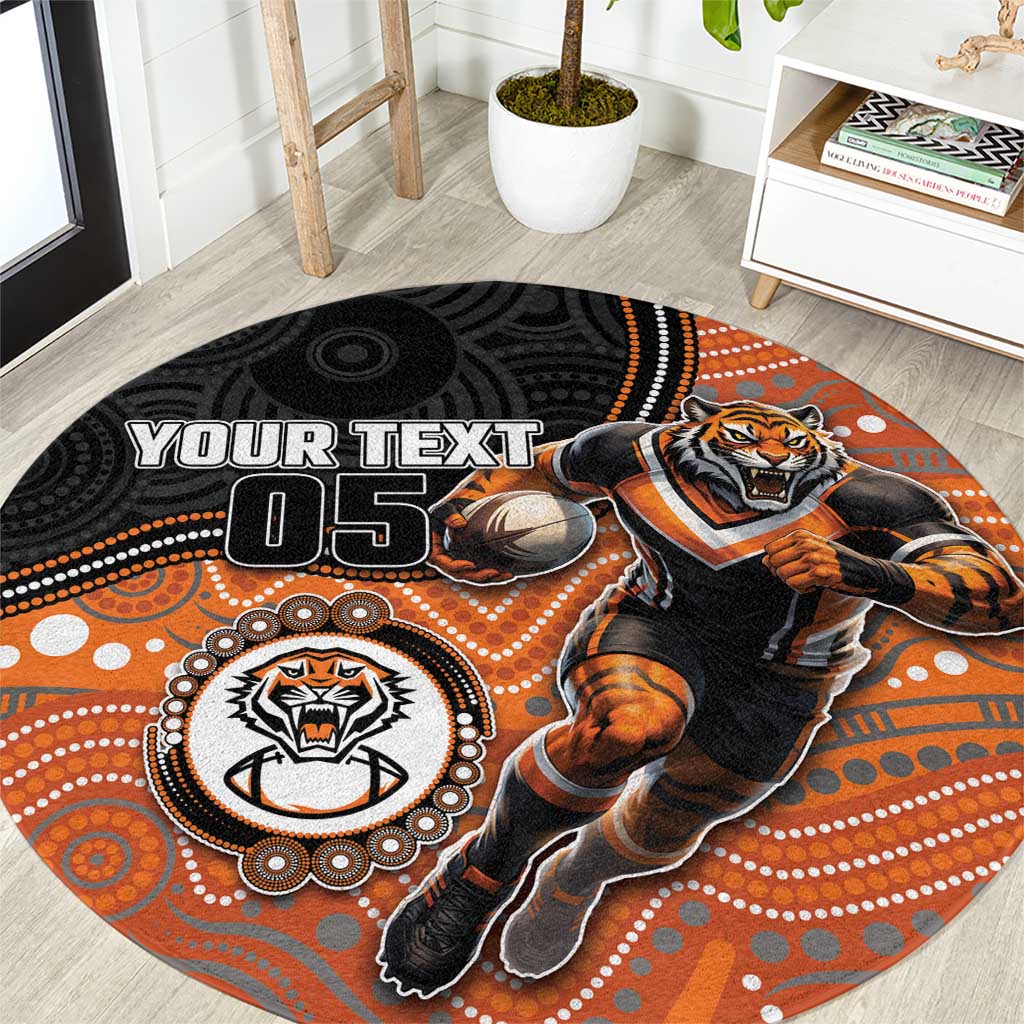 Custom Tigers Round Carpet Warrior Mascot With Aboriginal Indigenous
