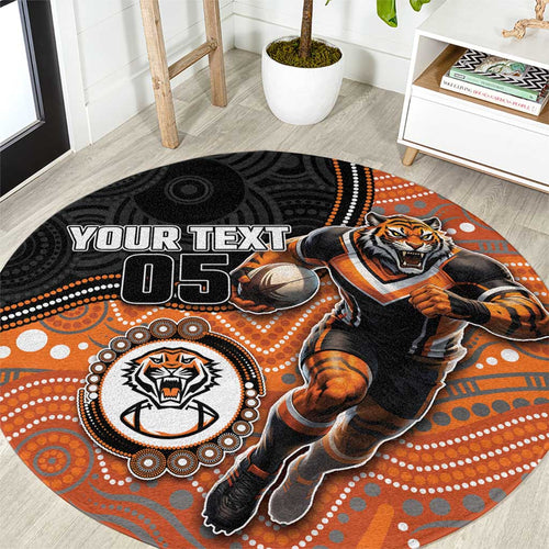 Custom Tigers Round Carpet Warrior Mascot With Aboriginal Indigenous