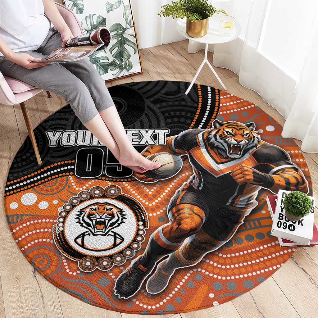 Custom Tigers Round Carpet Warrior Mascot With Aboriginal Indigenous