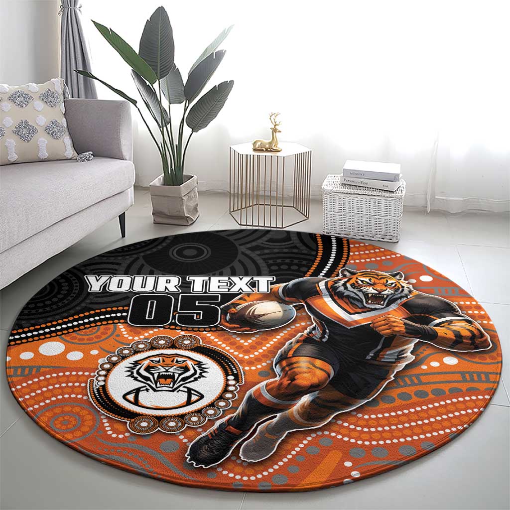 Custom Tigers Round Carpet Warrior Mascot With Aboriginal Indigenous