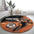 Custom Tigers Round Carpet Warrior Mascot With Aboriginal Indigenous