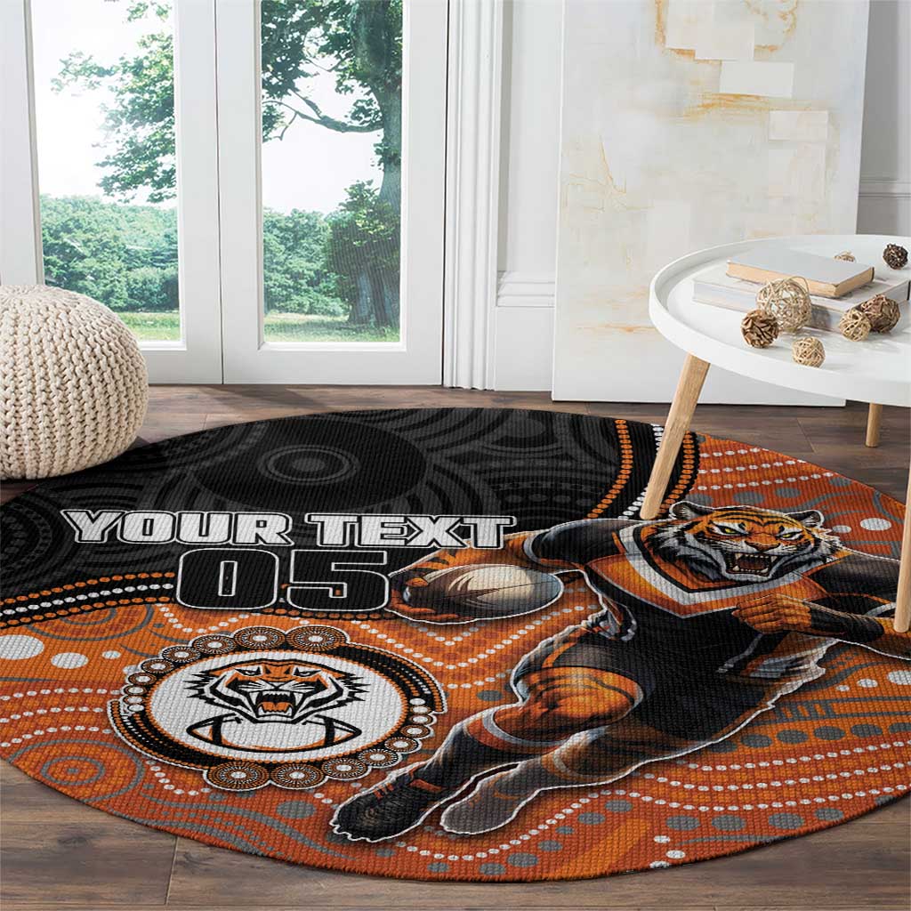 Custom Tigers Round Carpet Warrior Mascot With Aboriginal Indigenous