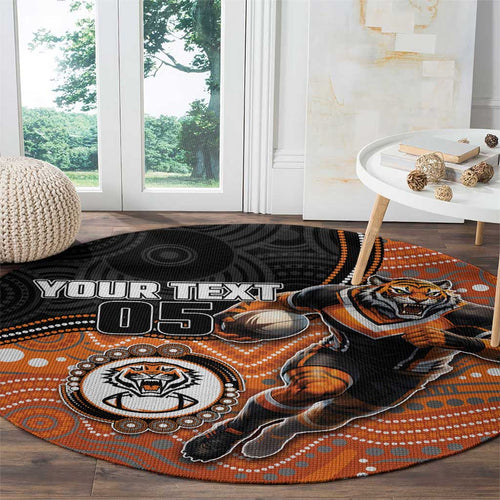 Custom Tigers Round Carpet Warrior Mascot With Aboriginal Indigenous