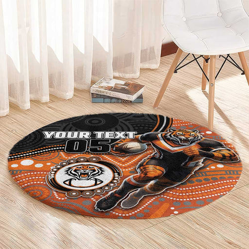 Custom Tigers Round Carpet Warrior Mascot With Aboriginal Indigenous