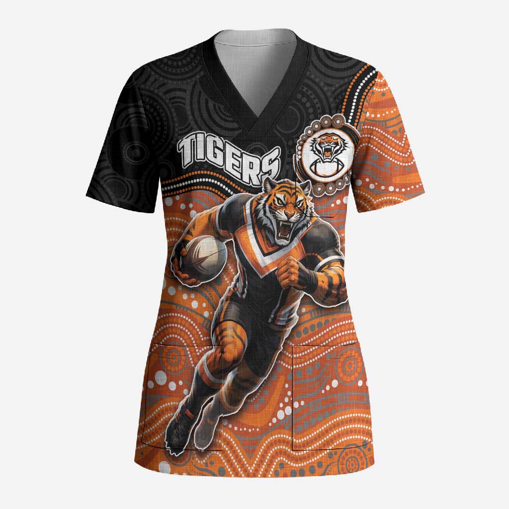 Custom Tigers Scrub Top Warrior Mascot With Aboriginal Indigenous