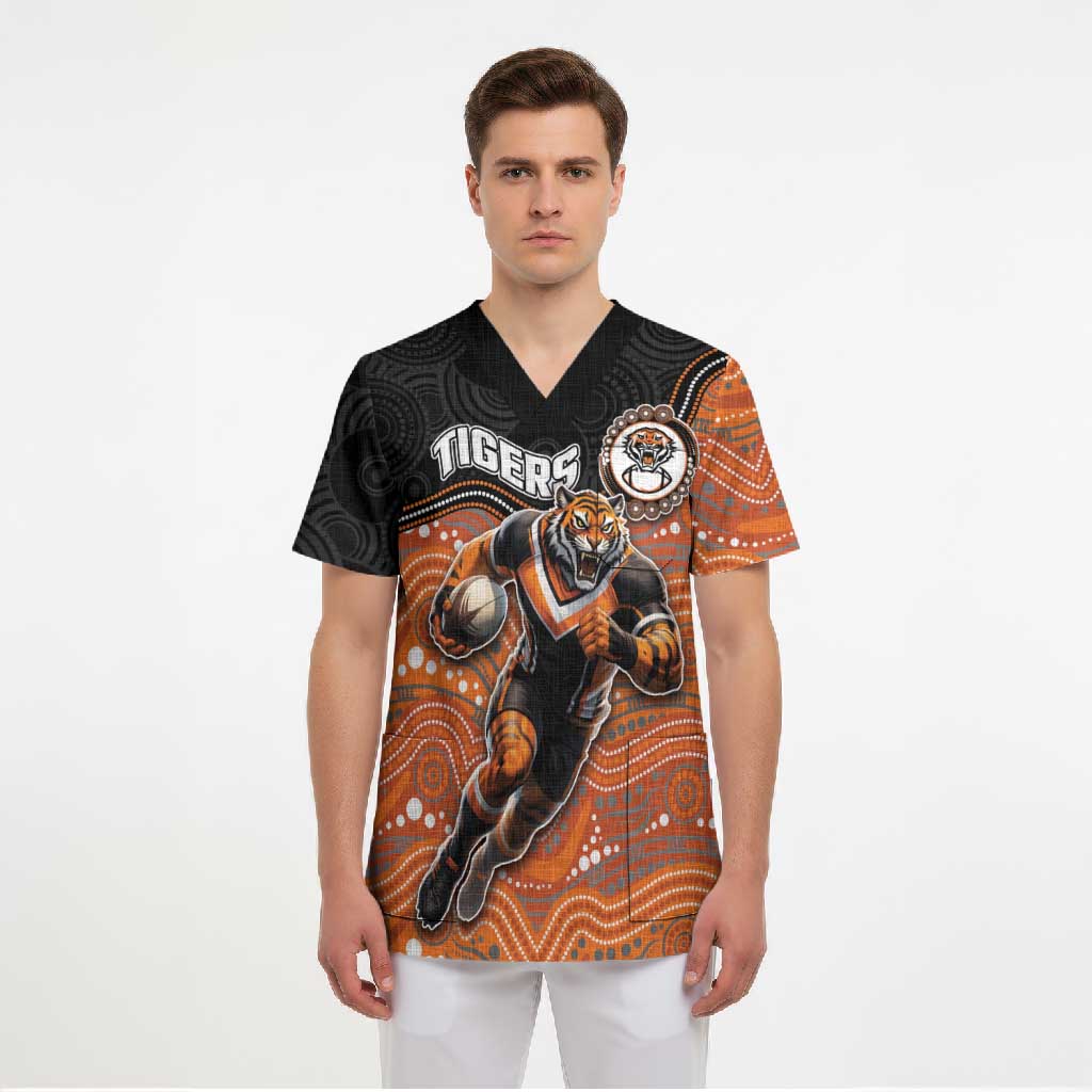 Custom Tigers Scrub Top Warrior Mascot With Aboriginal Indigenous
