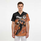 Custom Tigers Scrub Top Warrior Mascot With Aboriginal Indigenous
