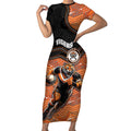 Custom Tigers Short Sleeve Bodycon Dress Warrior Mascot With Aboriginal Indigenous