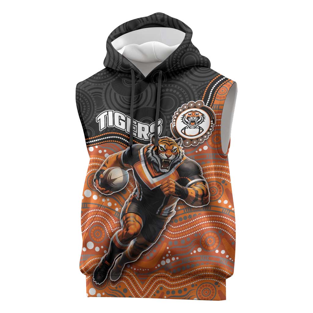 Custom Tigers Sleeveless Hoodie Warrior Mascot With Aboriginal Indigenous